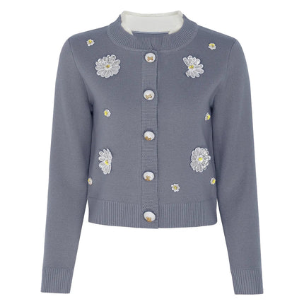 Van Hoef Gray Floral Embroidered Knit Set