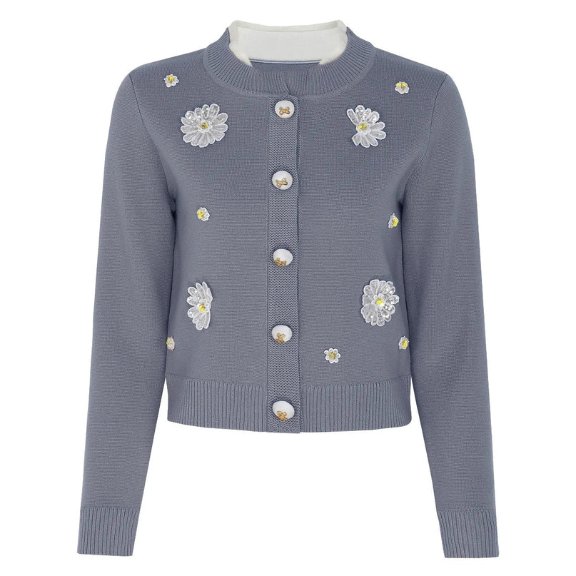 Van Hoef Gray Floral Embroidered Knit Set