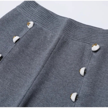 Van Hoef Gray Floral Embroidered Knit Set