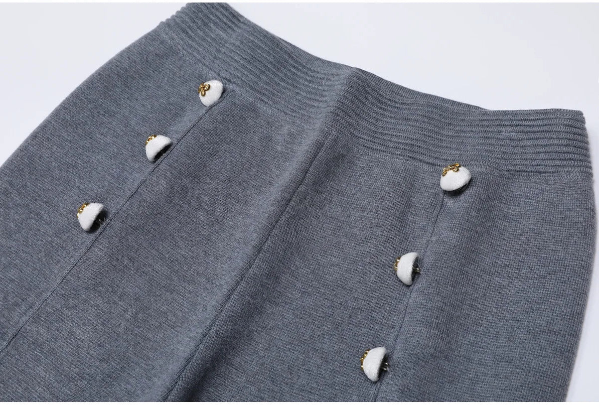 Van Hoef Gray Floral Embroidered Knit Set