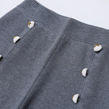 Van Hoef Gray Floral Embroidered Knit Set