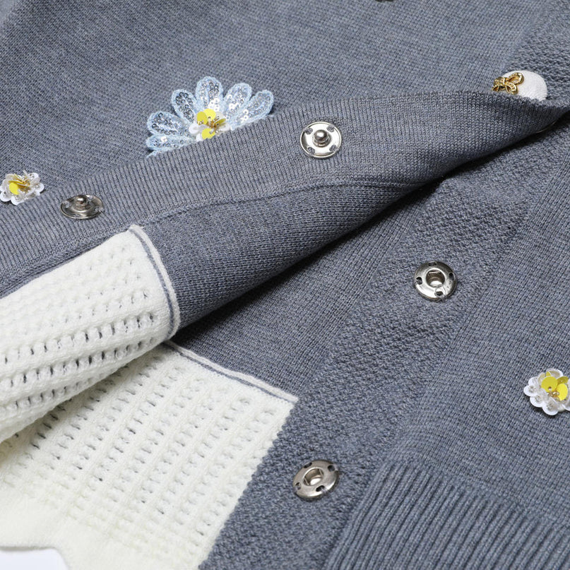 Van Hoef Gray Floral Embroidered Knit Set