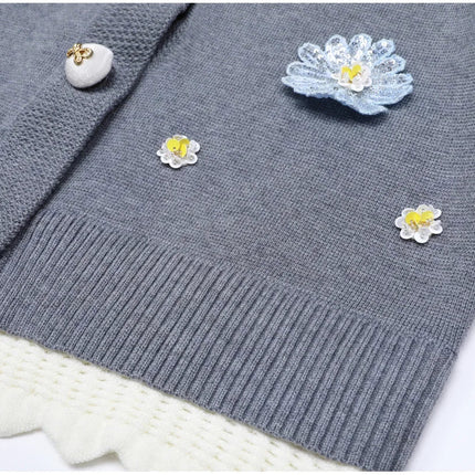 Van Hoef Gray Floral Embroidered Knit Set