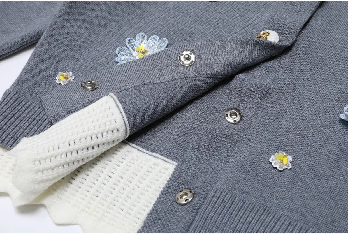 Van Hoef Gray Floral Embroidered Knit Set