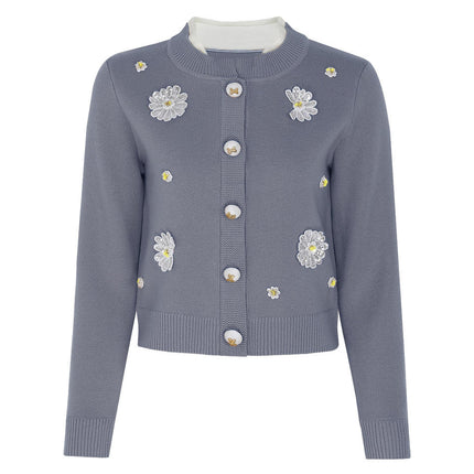 Van Hoef Gray Floral Embroidered Knit Set