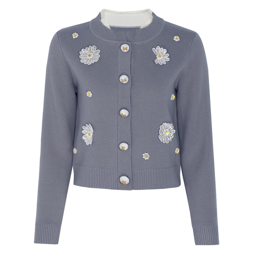 Van Hoef Gray Floral Embroidered Knit Set