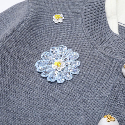 Van Hoef Gray Floral Embroidered Knit Two-Piece Set