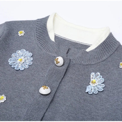 Van Hoef Gray Floral Embroidered Knit Two-Piece Set