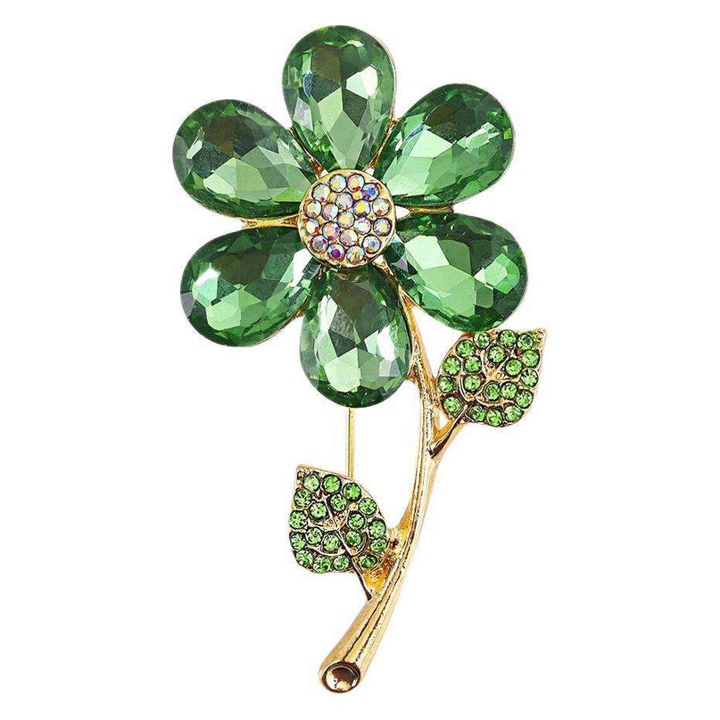 Van Hoef Green Crystal Rhinestone Floral Brooch