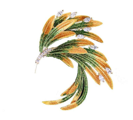 Van Hoef Green Enamel Bird Brooch Pin