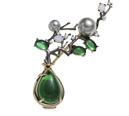 Van Hoef Green Gemstone Brooch