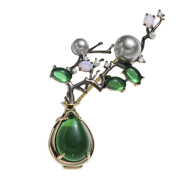 Van Hoef Green Gemstone Brooch