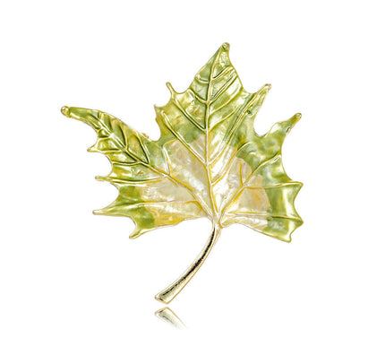 Van Hoef Green Maple Leaf Enamel Brooch Pin