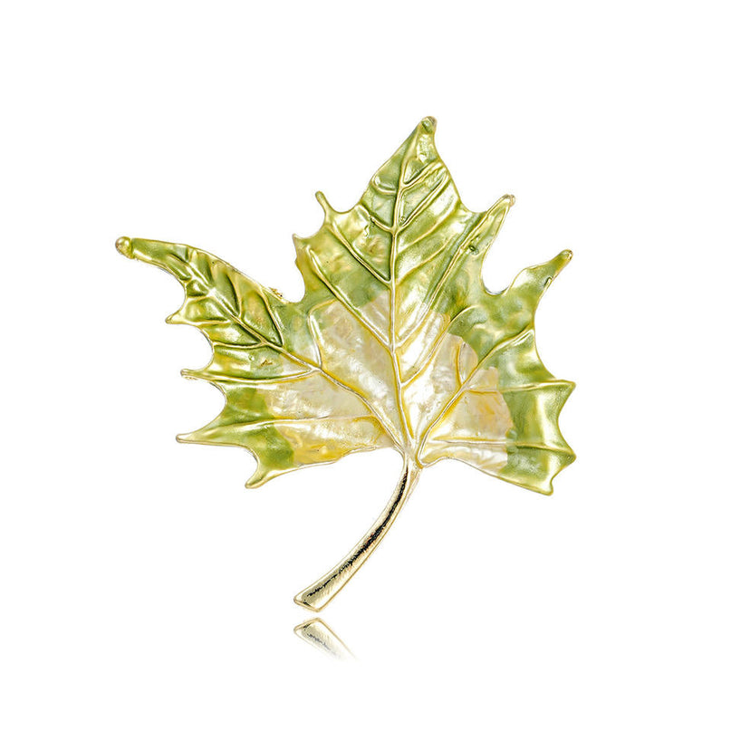 Van Hoef Green Maple Leaf Enamel Brooch Pin