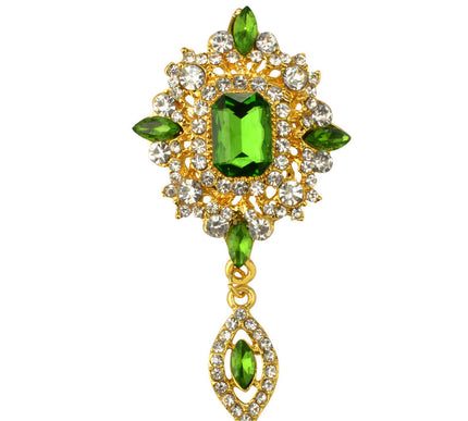Van Hoef Green Rhinestone Brooch