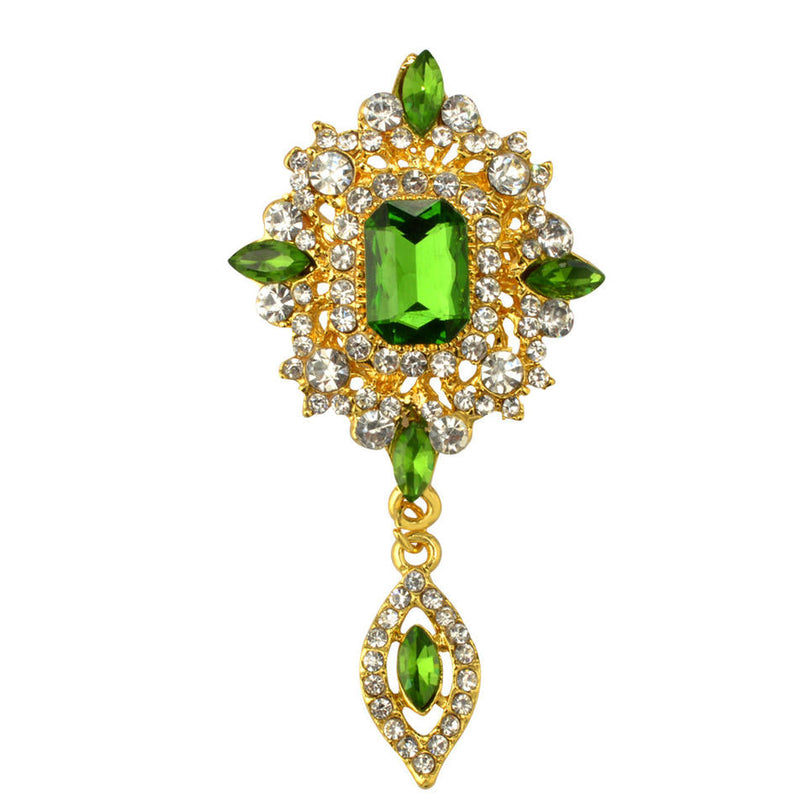Van Hoef Green Rhinestone Brooch