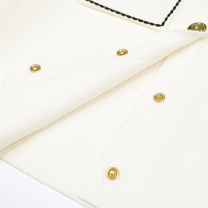 Van Hoef Ivory White Knit Cardigan with Black Stitching and Gold Buttons