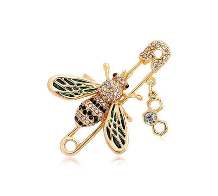 Van Hoef luxury bee brooch gold rhinestone enamel metal design