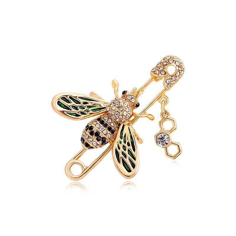 Van Hoef luxury bee brooch gold rhinestone enamel metal design