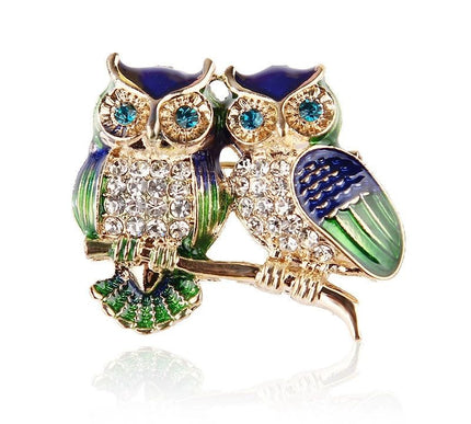 Van Hoef Multi Owl Rhinestone Brooch