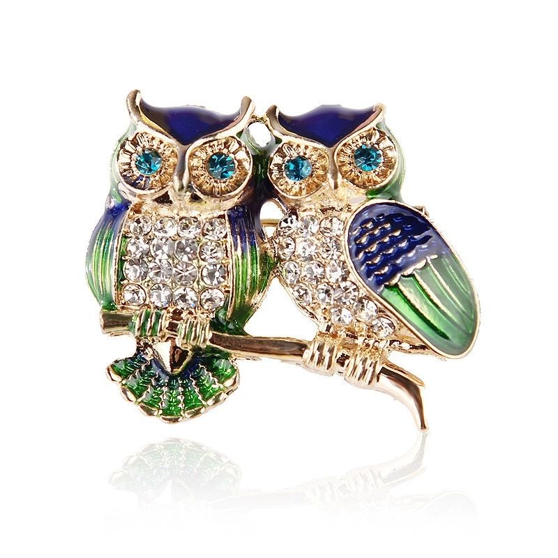 Van Hoef Multi Owl Rhinestone Brooch