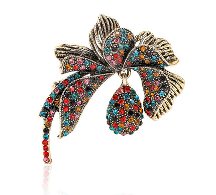 Van Hoef multicolor floral rhinestone brooch