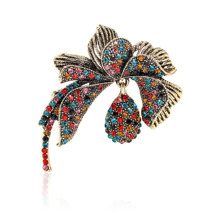 Van Hoef multicolor floral rhinestone brooch