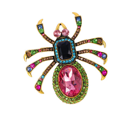 Van Hoef multicolored spider brooch with vibrant crystals