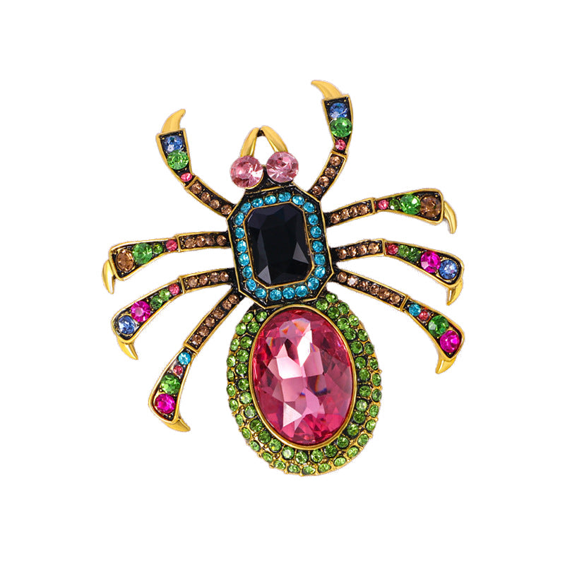 Van Hoef multicolored spider brooch with vibrant crystals