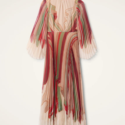 Van Hoef Peach Floral Pleated Dress