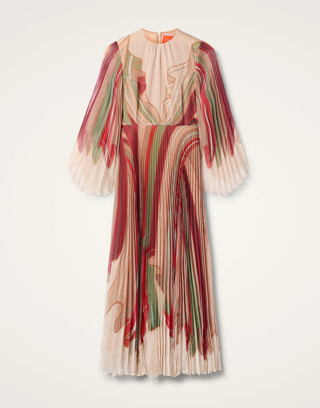 Van Hoef Peach Floral Pleated Dress