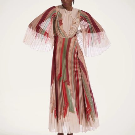 Van Hoef Peach Floral Pleated Dress