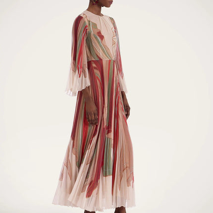 Van Hoef Peach Floral Pleated Dress