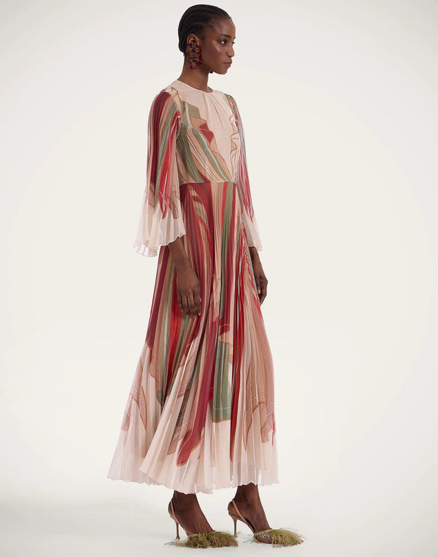 Van Hoef Peach Floral Pleated Dress