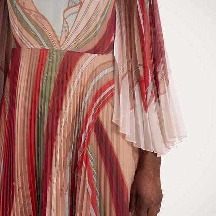 Van Hoef Peach Floral Pleated Dress