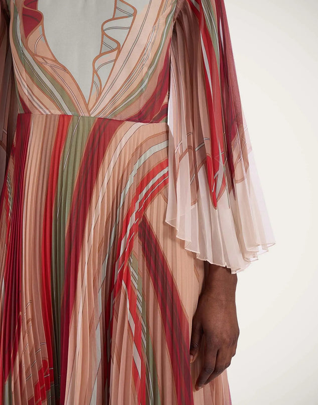 Van Hoef Peach Floral Pleated Dress