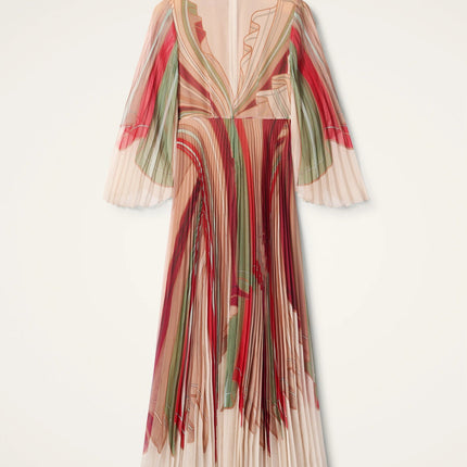 Van Hoef Peach Floral Pleated Dress