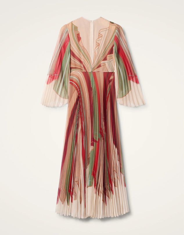 Van Hoef Peach Floral Pleated Dress