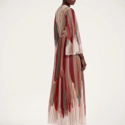 Van Hoef Peach Pleated Floral Dress