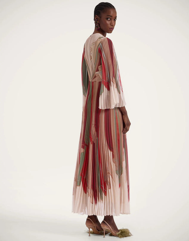 Van Hoef Peach Pleated Floral Dress