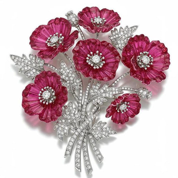 Van Hoef Pink Floral Brooch with Shimmering Accents