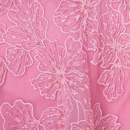 Van Hoef Pink Floral Embroidered Off-the-Shoulder Gown