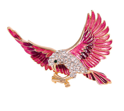 Van Hoef Pink Rhinestone Bird Brooch Pin