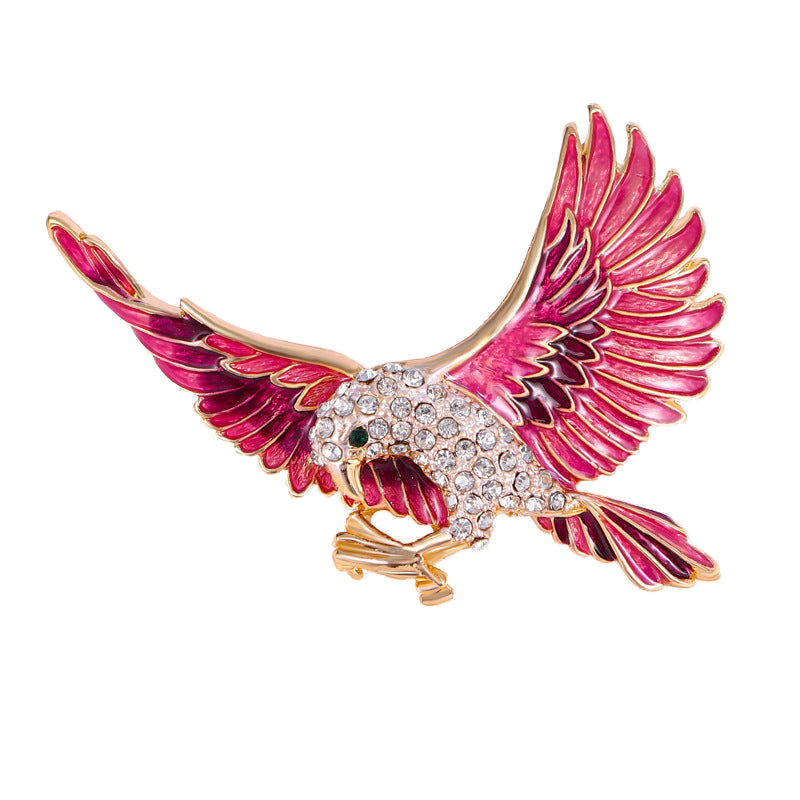 Van Hoef Pink Rhinestone Bird Brooch Pin