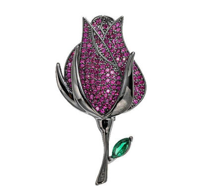 Van Hoef Pink Zircon Rose Brooch