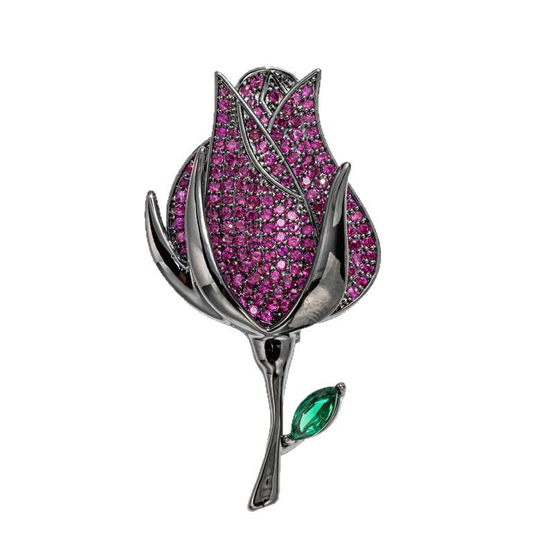 Van Hoef Pink Zircon Rose Brooch