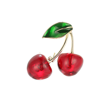 Van Hoef Red Cherry Leaf Brooch