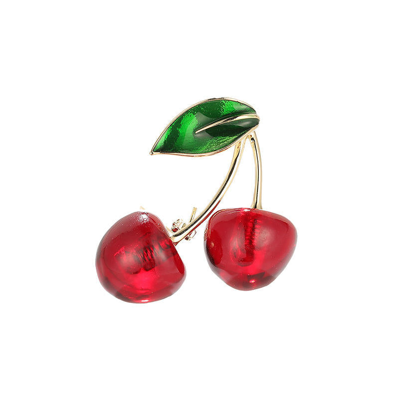 Van Hoef Red Cherry Leaf Brooch