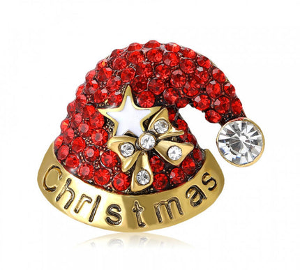 Van Hoef Red Crystal Christmas Hat Brooch