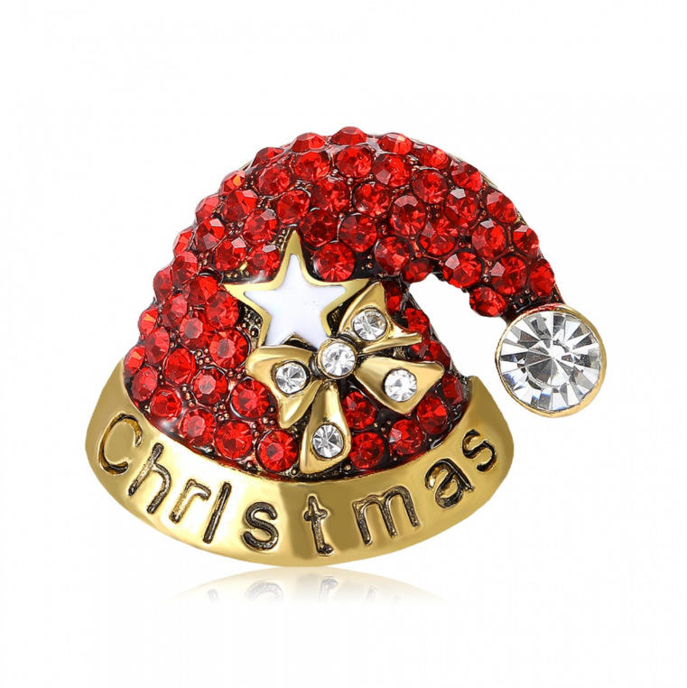 Van Hoef Red Crystal Christmas Hat Brooch